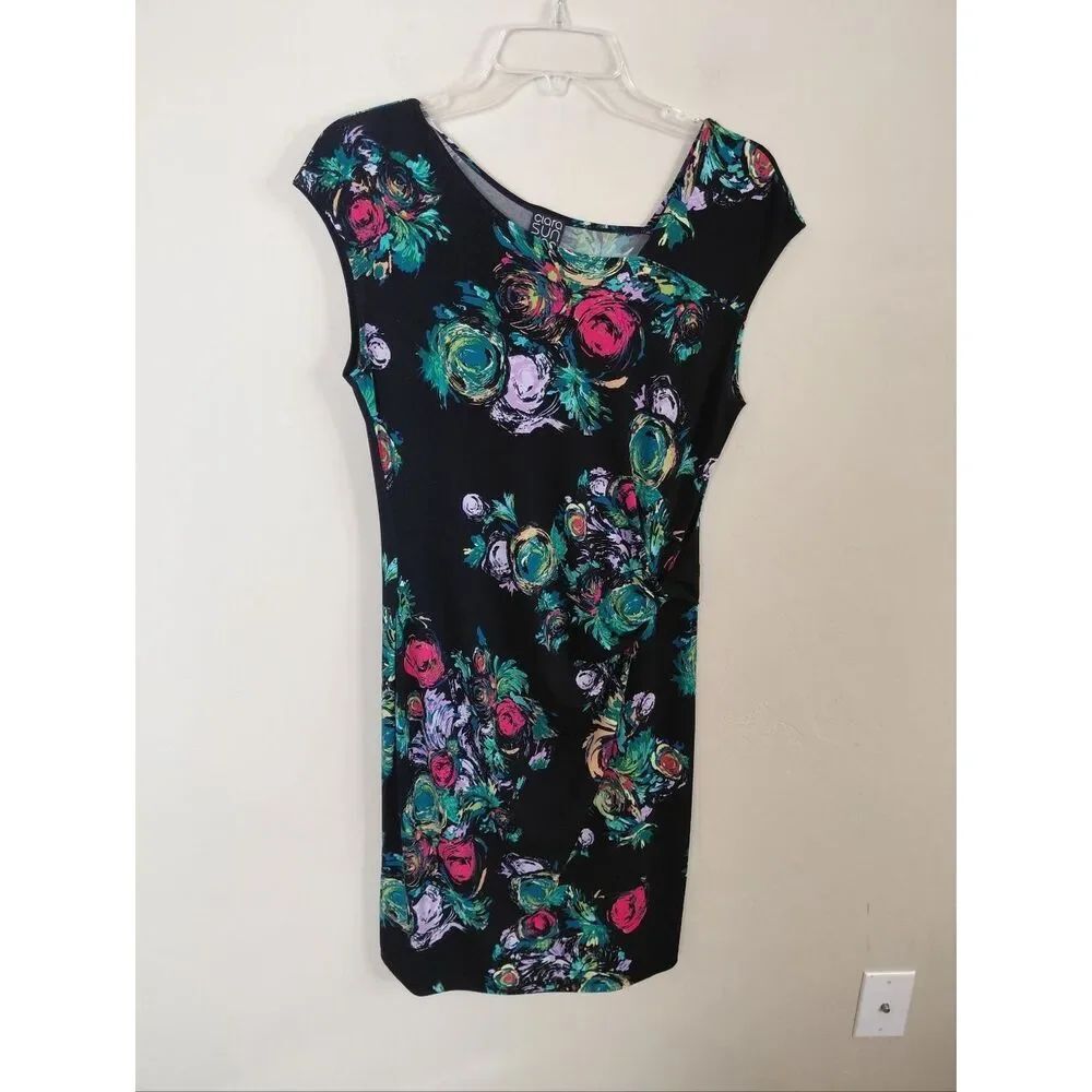 Clara Sun Woo Dress Size Small Floral Sleeveless Assymetrical Neckline